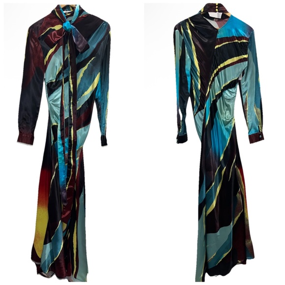 CHRISTOPHER JOHN ROGERS Wheatpaste Scarf Neck Asymmetric Maxi Dress 4 Satin NWT - Picture 6 of 16